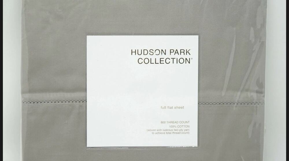 Hudson Park Collection 600TC Cotton Sateen Solid Flat Sheet - FULL - Silver Gray